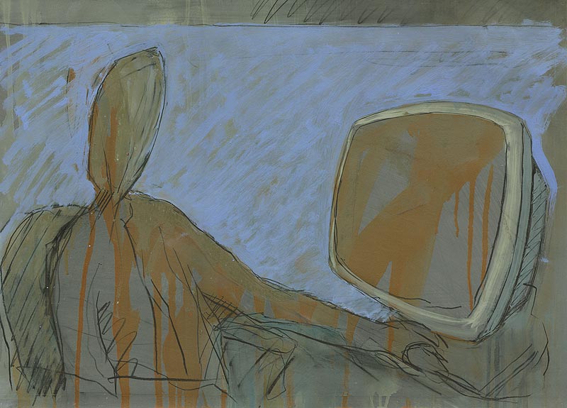 Stefan Kraft; ohne Titel, 1998/2004; Öl und Aquarellstift auf Papier, 40 x 56,2 cm; 
