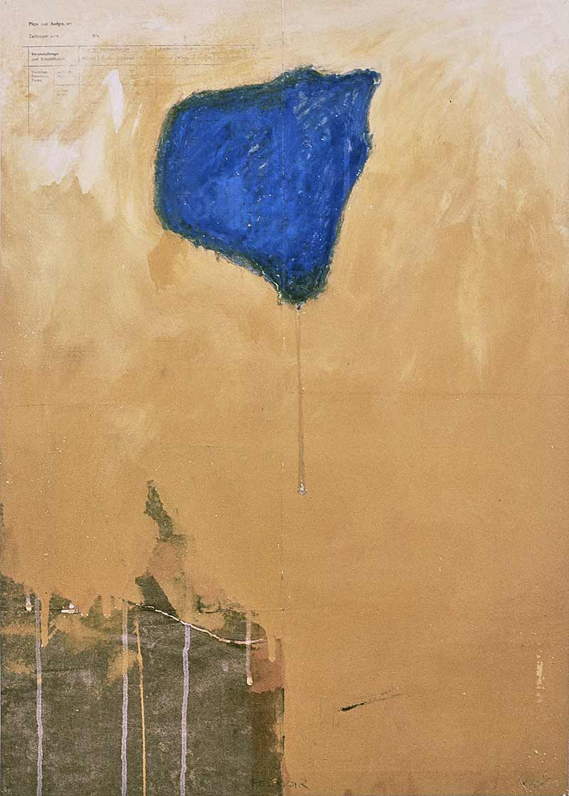 Stefan Kraft; Reservoir (Plan der Aufgaben), 1991; Collage, Lack, Öl und Ölkreide auf Papier, 59,5 x 42 cm; &copy; Stefan Kraft / VG Bild-Kunst, Bonn