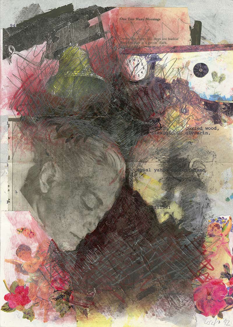 Stefan Kraft; One Too Many Mornings, 1992; Collage, Buntstift, Bleistift, Transferzeichnung und Filzstift auf Papier, 29,6 x 21,1 cm; © Stefan Kraft / VG Bild-Kunst, Bonn