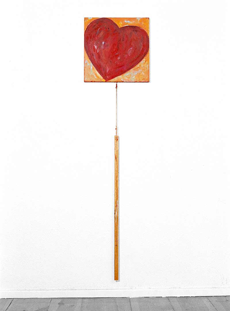 Stefan Kraft; Das Versprechen, 1993; Acryl, Öl und Lack auf Leinwand, Schnur, Maßstab, 182 × 45 cm; &copy; Stefan Kraft / VG Bild-Kunst, Bonn