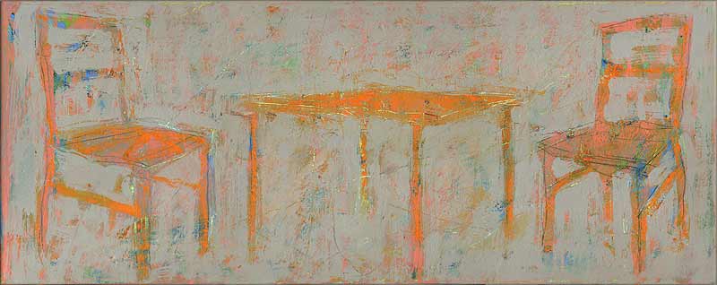 Stefan Kraft; 2 Stühle, Tisch, 2003; Öl auf Leinwand, 30 × 75 cm; &copy; Stefan Kraft / VG Bild-Kunst, Bonn