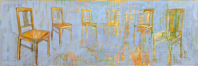Stefan Kraft; 6 Stühle, 2004; Pastell und Aquarellstift auf Papier, 100 × 300 cm; &copy; Stefan Kraft / VG Bild-Kunst, Bonn