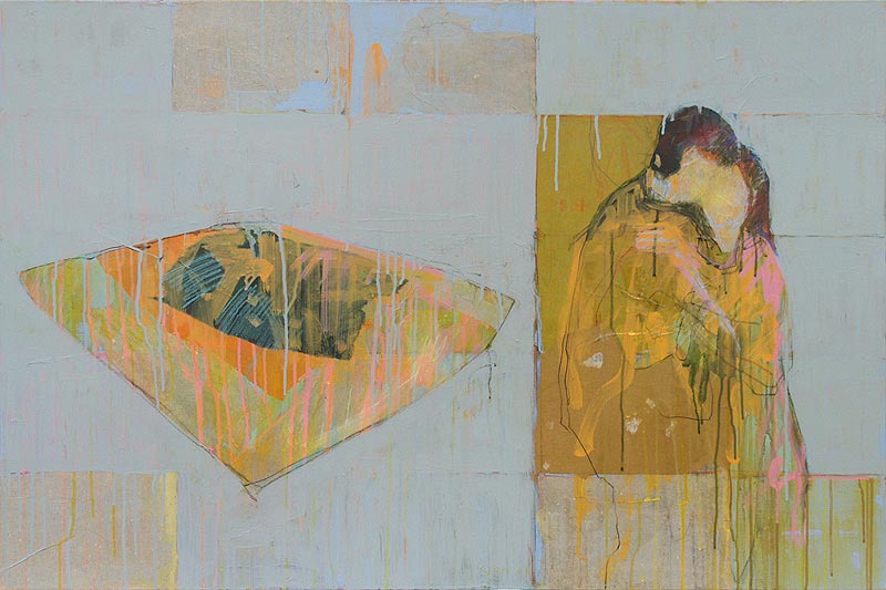 Stefan Kraft; Der Kuss, 2009; Collage und Acryl auf Leinwand, 80 × 120 cm; &copy; Stefan Kraft / VG Bild-Kunst, Bonn