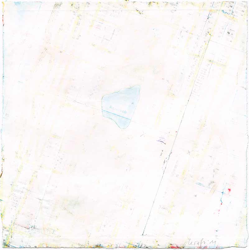 Stefan Kraft; New York City; Midtown Manhattan , 2011; aufkaschierter und ausradierter Stadtplan-Ausschnitt , ca. 24 × 24 cm; &copy; Stefan Kraft / VG Bild-Kunst, Bonn