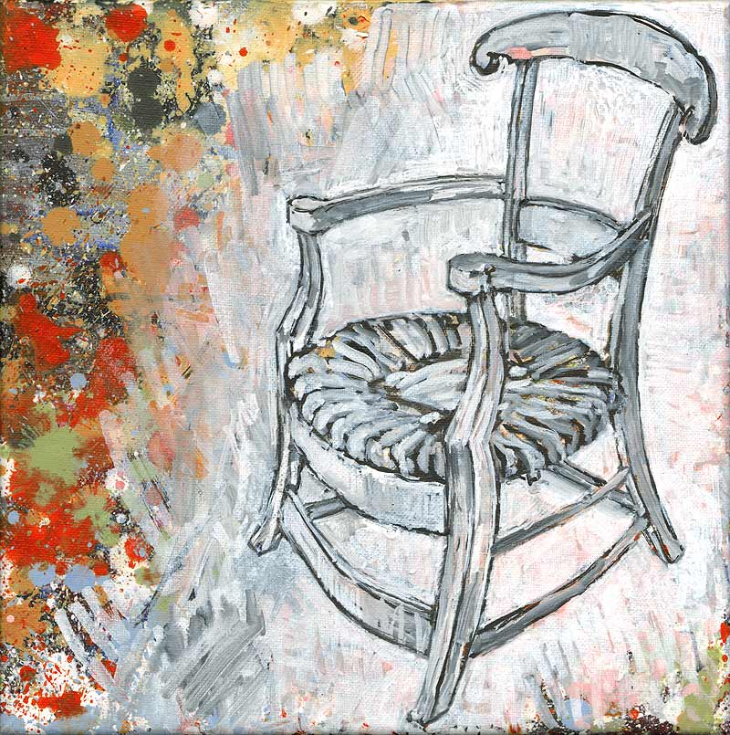 Stefan Kraft; Gauguins Stuhl (nach van Gogh), 2019; Acryl auf Leinwand, 30 × 30 cm; &copy; Stefan Kraft / VG Bild-Kunst, Bonn