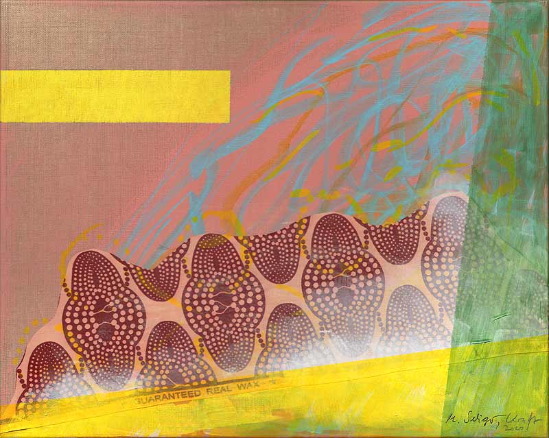 Stefan Kraft; Barbes/Paris im Sommer, 2020; mit Michaela Seliger; Acryl und Stoff auf Leinwand (angefangen von S. Kraft, fertiggestellt von M. Seliger), 40 × 50 cm; © Michaela Seliger / Stefan Kraft / VG Bild-Kunst, Bonn