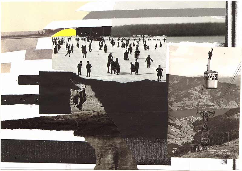 Stefan Kraft; Zell am See, 2020; mit Stephanie Krumbholz; Collage und Buntstift auf Papier (angefangen von S. Krumbholz, fertiggestellt von S. Kraft), 21,1 × 30 cm; © Stefan Kraft / Stephanie Krumbholz / VG Bild-Kunst, Bonn