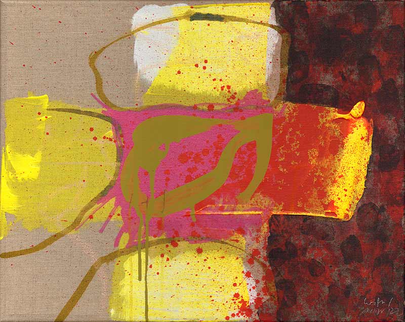 Stefan Kraft; M+S, 2022; mit Michaela Seliger; Acryl und Zeichentusche auf Leinwand (angefangen von M. Seliger, fertiggestellt von S. Kraft), 40 × 50 cm; © Stefan Kraft / Michaela Seliger / VG Bild-Kunst, Bonn