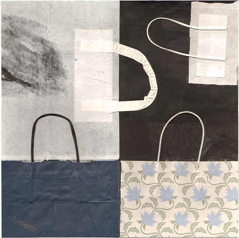 Stefan Kraft; ohne Titel (4 Taschen 2), 2026; Collage, ca. 44 × 44 cm; &copy; Stefan Kraft / VG Bild-Kunst, Bonn